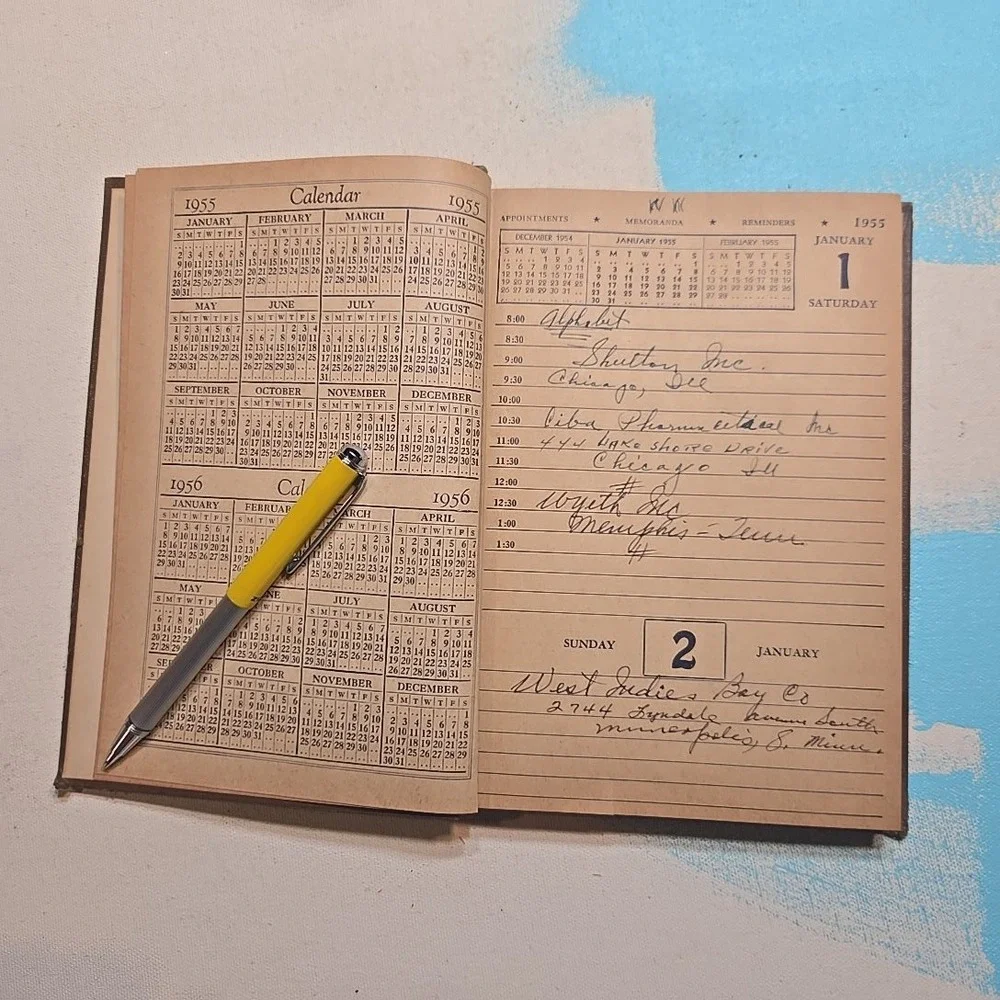 VTG 1955 Daily Desk Diary Book Brown Hardcover Appointments Memoranda 5.5x8